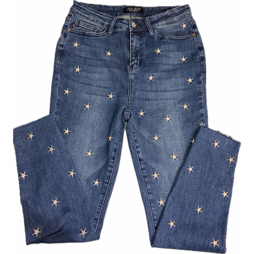 Judy Blue Womens Jeans Size 9/29 Skinny Fit Embroidered Stars Frayed USA